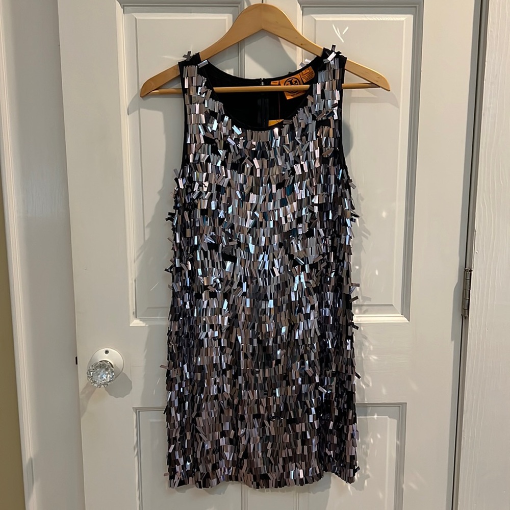 Tory Burch gray sequin Barbelle dress size 2 NWT